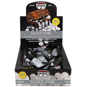 Parve Silver Chocolate Coins - Box of 24 Sacks